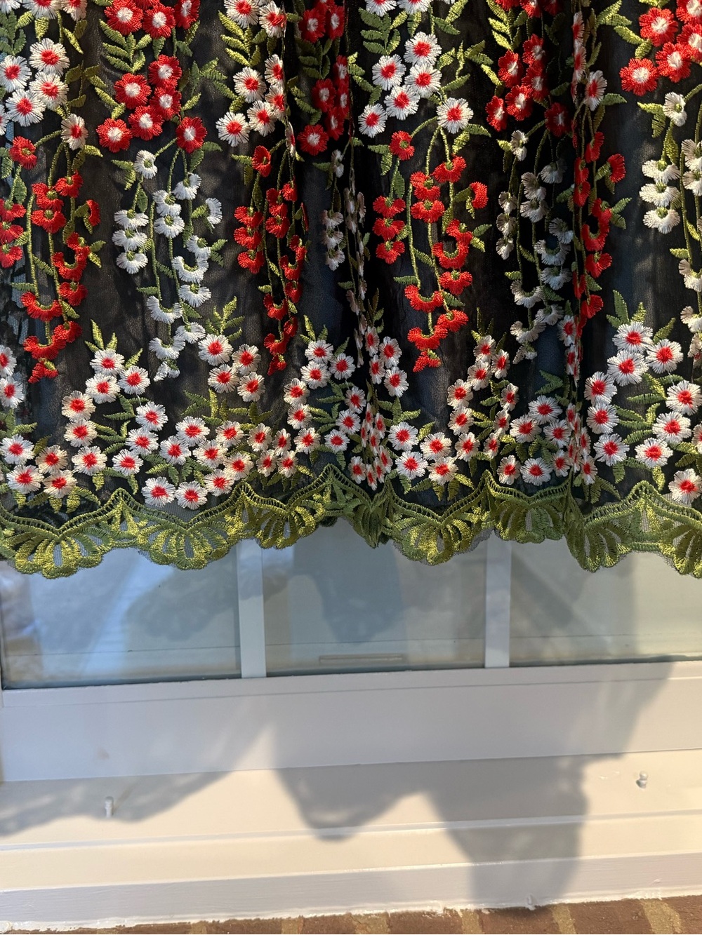 BHLDN Black Midi Dress with Red, White & Green Floral Embroidery and Green Trim - Picture 7 of 15